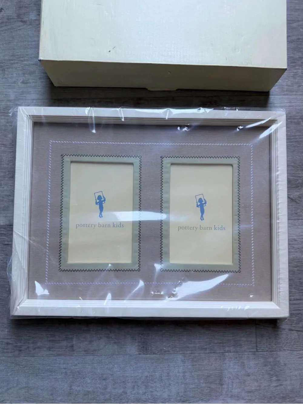 Pottery Barn Kids Embroidered Keepsake Frame two 4x6 pictures